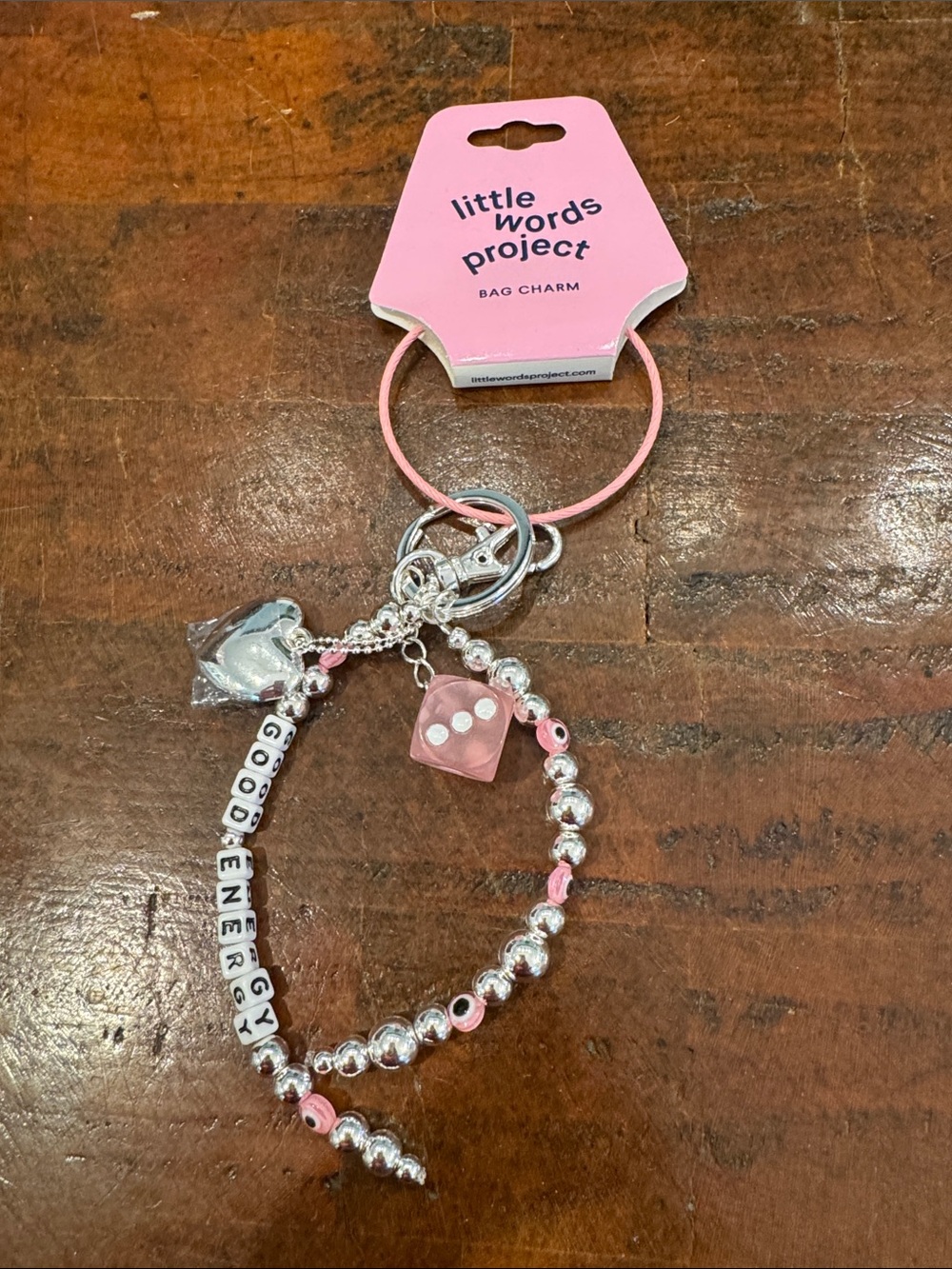 Little Words Project Pink 'Good Energy' Beaded Keychain and Bag charm